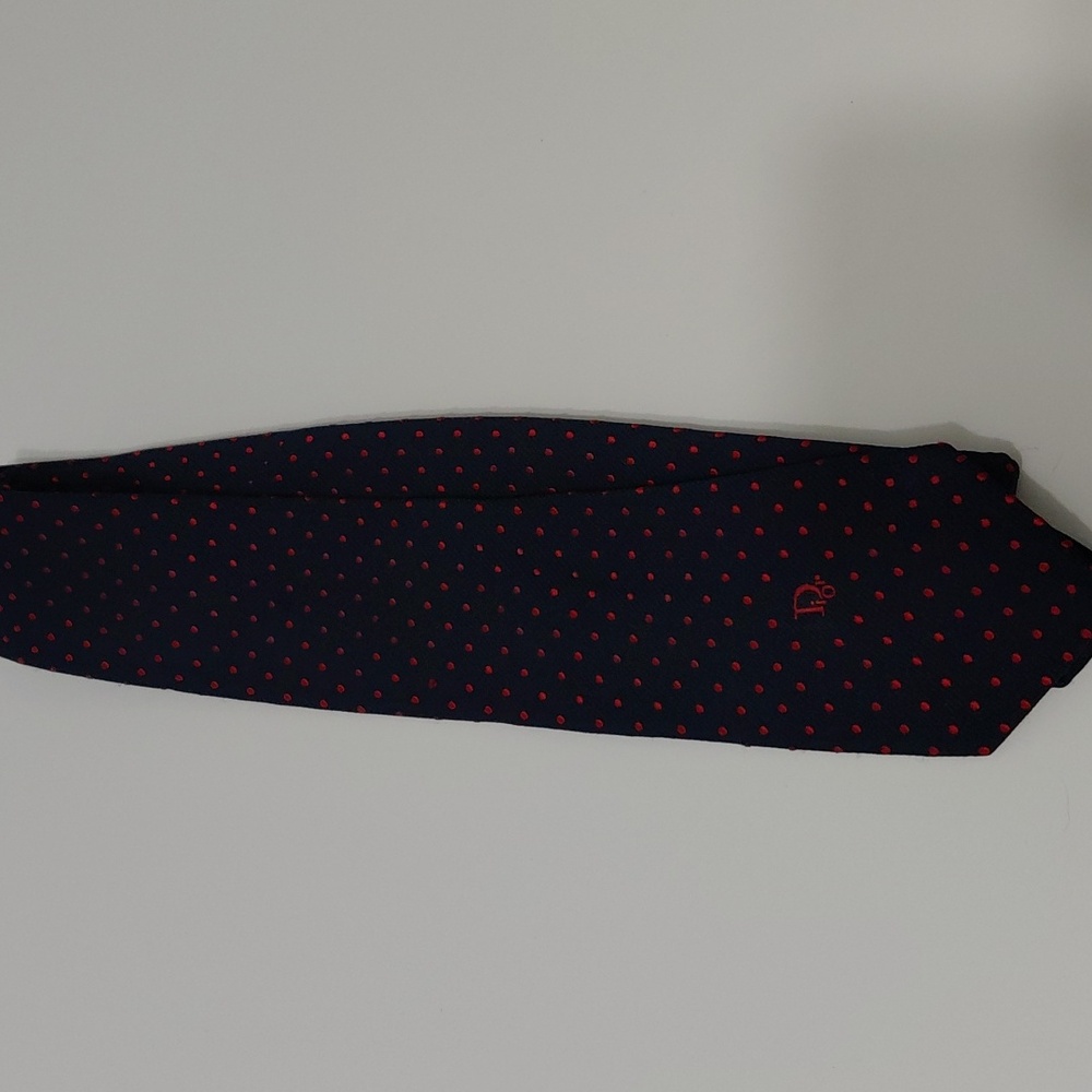 Christian Dior Elegant Navy and Red Polka Dot Tie Poluester And Silk - Picture 2 of 3